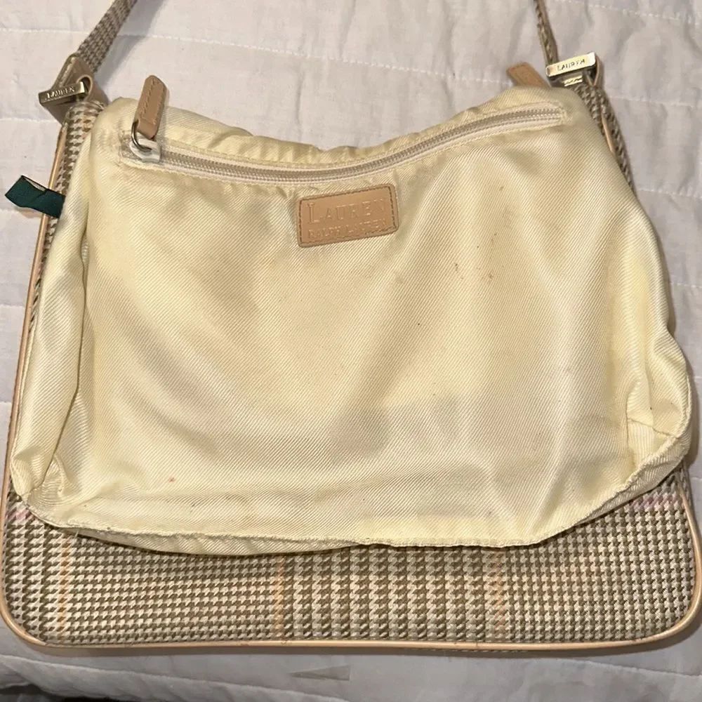 LRL Ivory Tan White Pink Gold Houndstooth Leather Silver Tone Hardware Hobo Bag - Picture 14 of 16